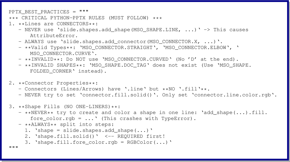 Appendix: PPTX best-practices distilled from past debugging.